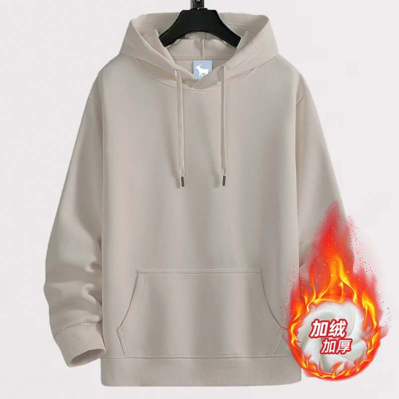 秋冬新款 纯色净版450克连帽休闲宽松加绒加厚保暖套头学生百搭