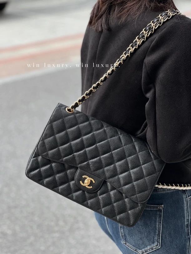 95新 Chanel/香奈儿 香奈儿黑金cf jumbo单肩斜挎包 14开带卡