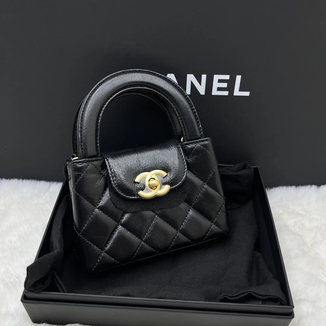 全新未使用 Chanel/香奈儿 香奈儿黑金kellymini手提斜挎包芯片款
