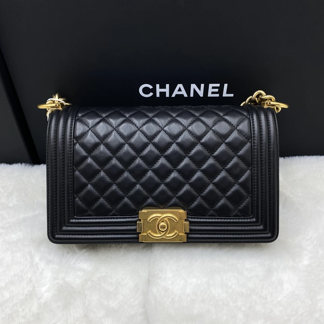 95新 Chanel/香奈儿 香奈儿黑金中号Leboy羊单肩斜挎包 23开