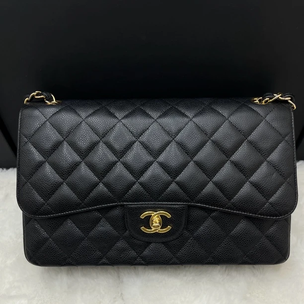 95新 Chanel/香奈儿 香奈儿黑金cf jumbo单肩斜挎包 21开