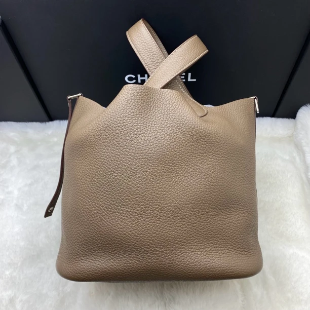 95新 Hermes/爱马仕 爱马仕大象灰银扣22菜篮子手提包 Y刻