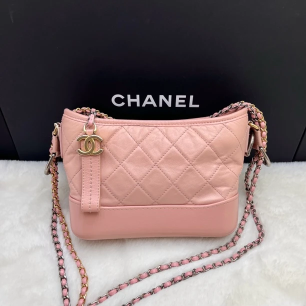 95新 Chanel/香奈儿 香奈儿樱花粉小号流浪单肩斜挎包 25开