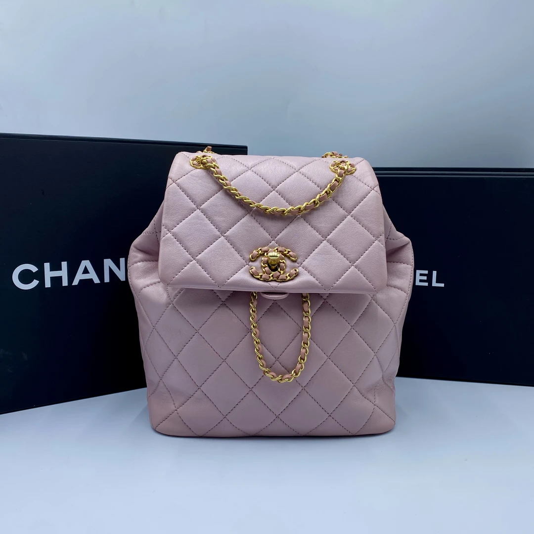 95新 Chanel/香奈儿 香奈儿24P粉色双肩包 芯片款