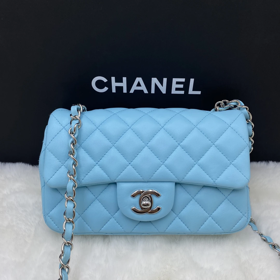 95新 Chanel/香奈儿 香奈儿马卡龙蓝cf大mini单肩斜挎包 31开带卡