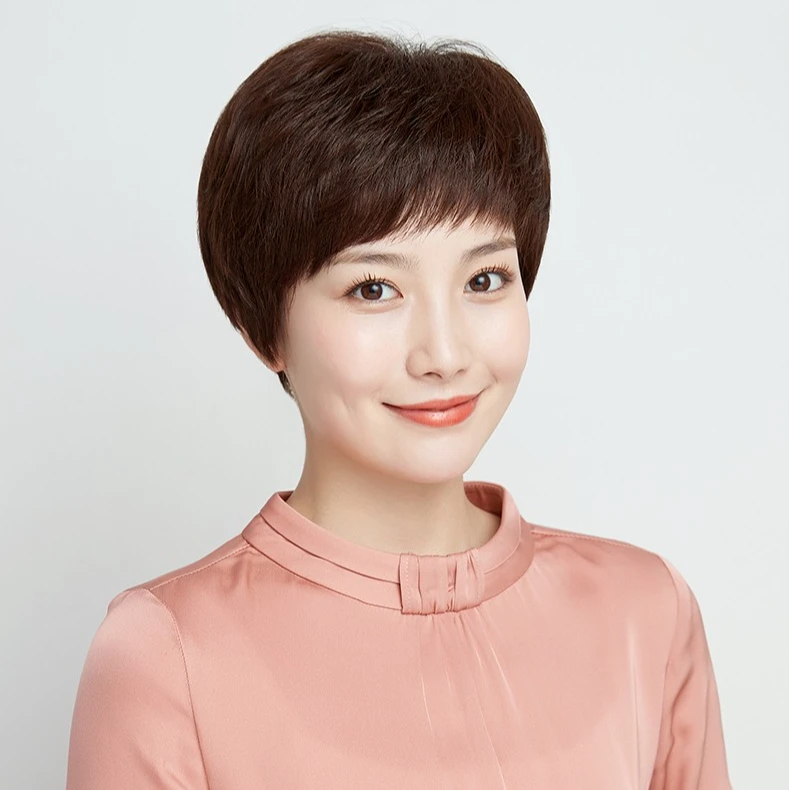 假发女短发自然逼真假发套中老年光头圆脸修脸型减龄短直发全头套