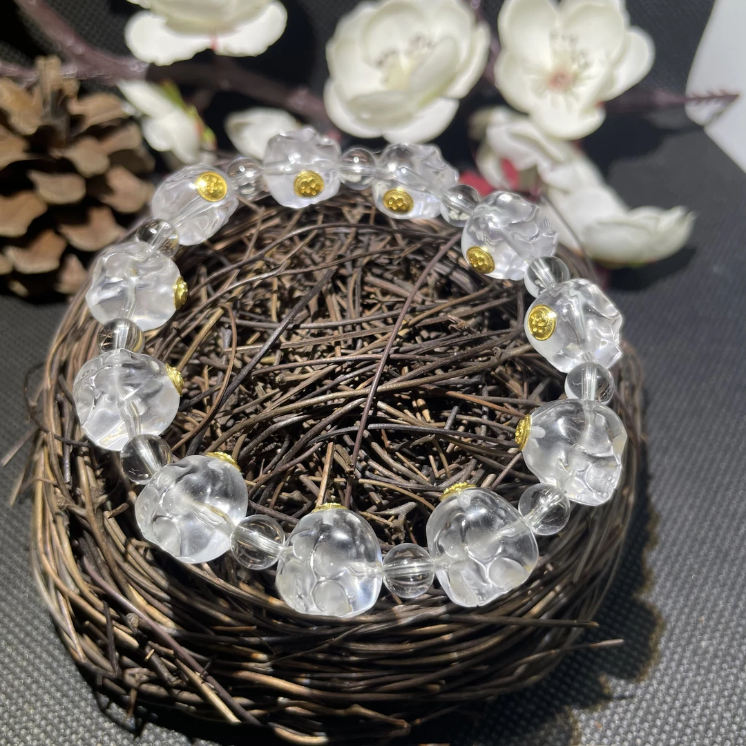 【大师兄】18K金镶嵌白水晶尸尸手串