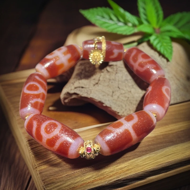 【大师兄】18K黄金镶嵌红肉贵人手串玛瑙设计天然纹路规格