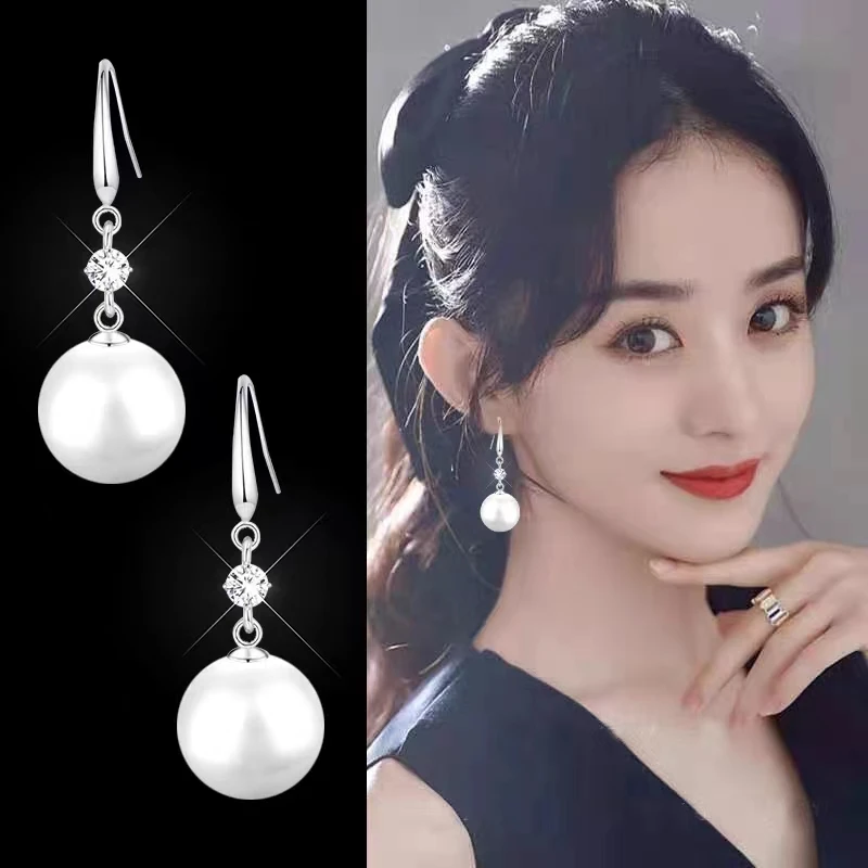 925银仿珍珠耳饰 气质时尚大气超仙长款纯银网红短款百搭