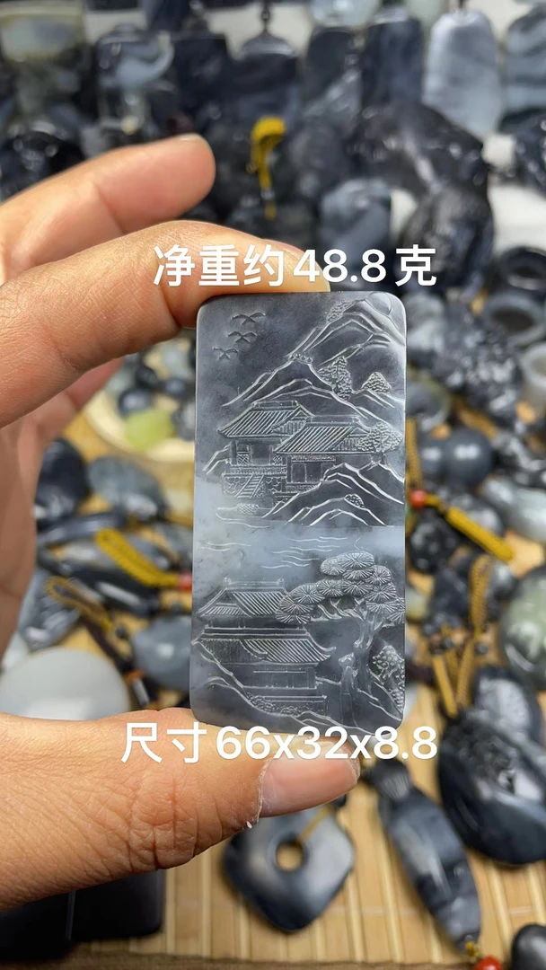 天然和田玉籽 料青花手工精雕山水意境玉佩挂件吊坠