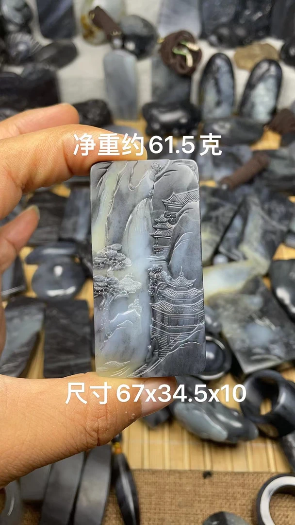 天然和田玉籽料青花黑白分明手工意境山水时尚经典玉佩挂件吊坠