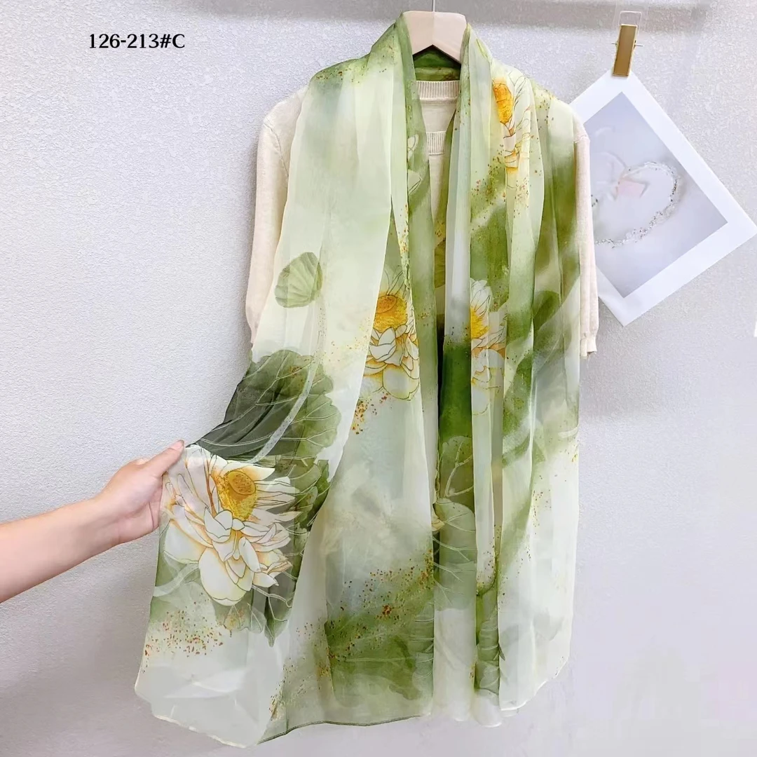 【荷塘月色】优柔纱130*180沙滩巾丝巾