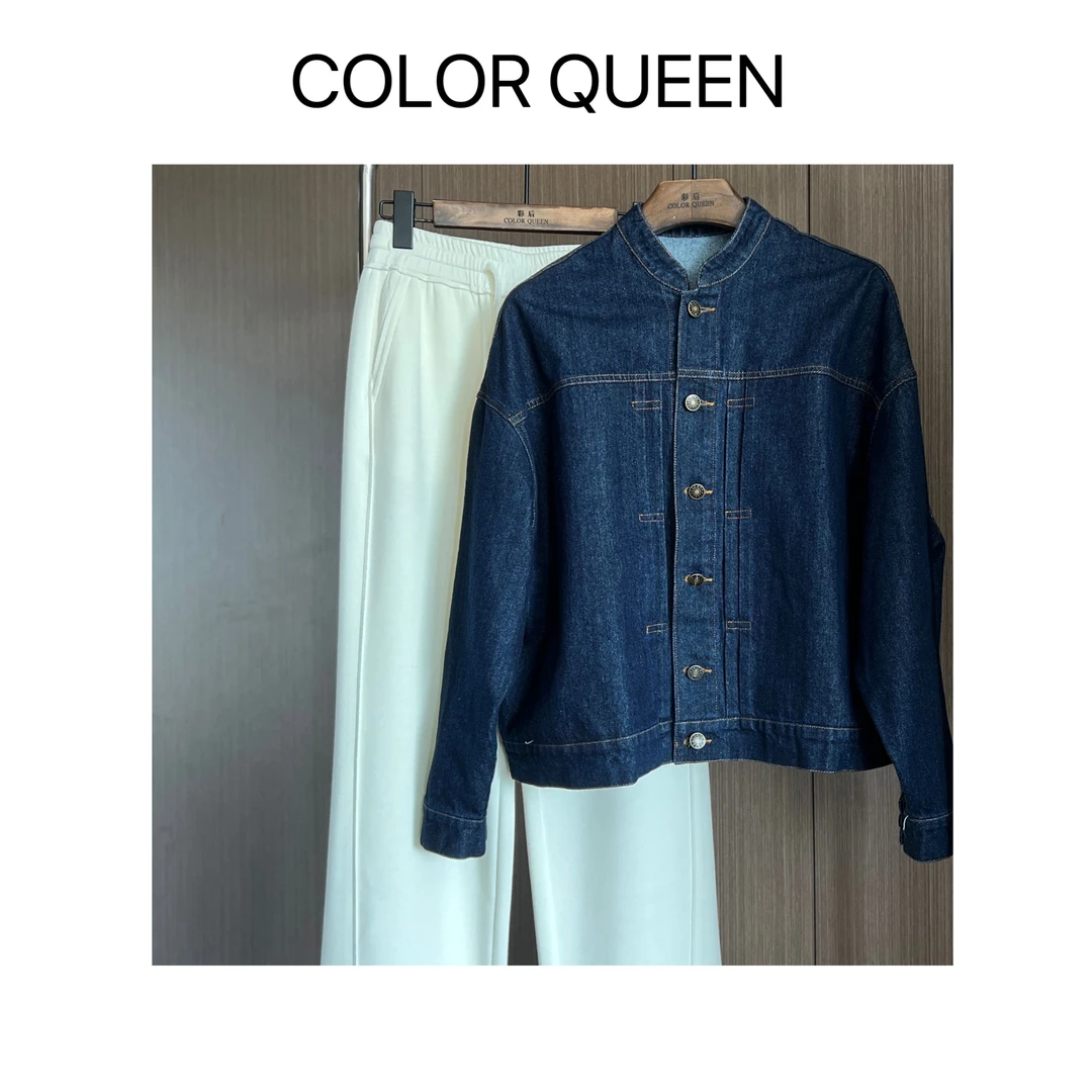 COLOR QUEEN “牛仔很忙”中式深蓝牛仔外套复古短款