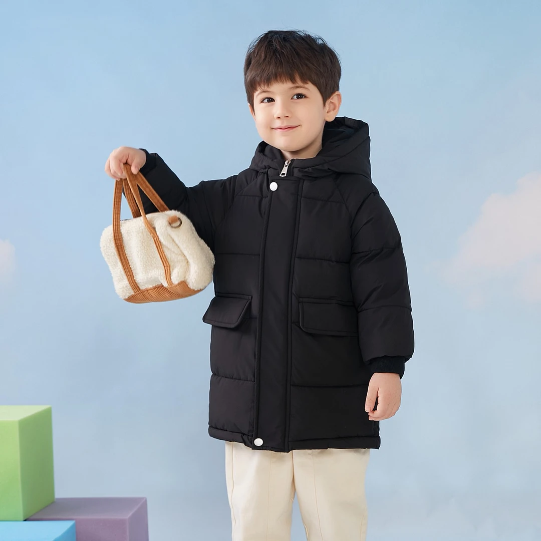 【源头好物】儿童中长款棉服男女童加厚连帽棉衣秋冬保暖立领外套