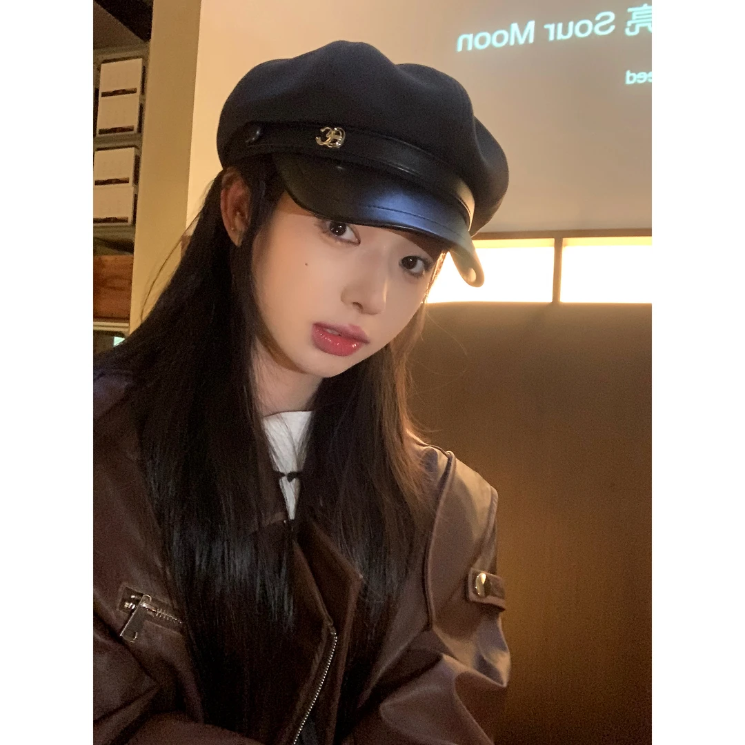 网红高级感春秋鸭舌帽女黑色休闲复古画家贝雷帽显脸小云朵八角帽
