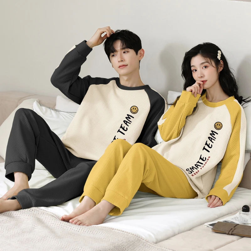 空气棉情侣睡衣秋冬季加厚纯棉夹层春秋款夹棉男士女款家居服套装