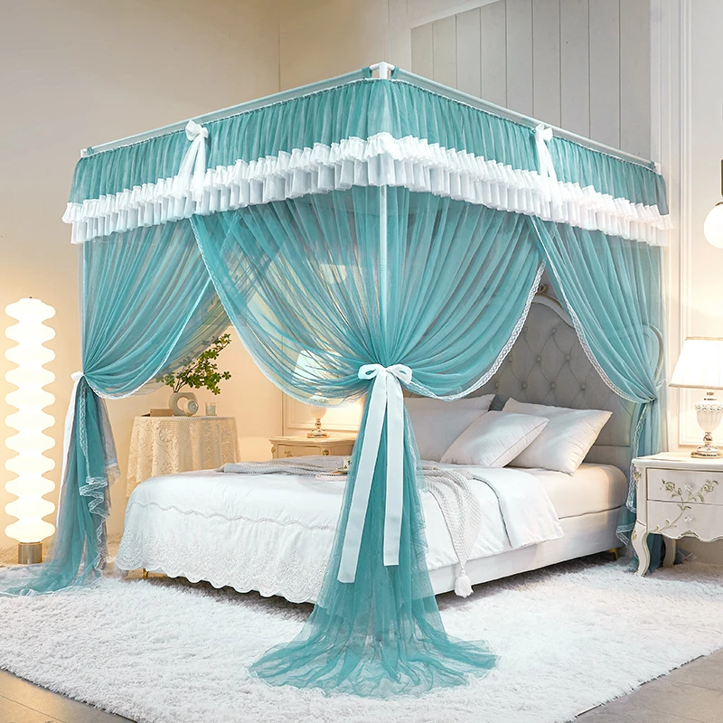 亳艺纺家用卧室落地式三开门公主风防尘烤漆支架加厚加粗蚊帐夏季