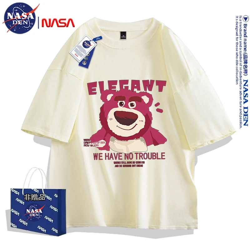 NASA联名纯棉短袖T恤夏季简约潮流经典圆领五分袖ins男女同款上衣