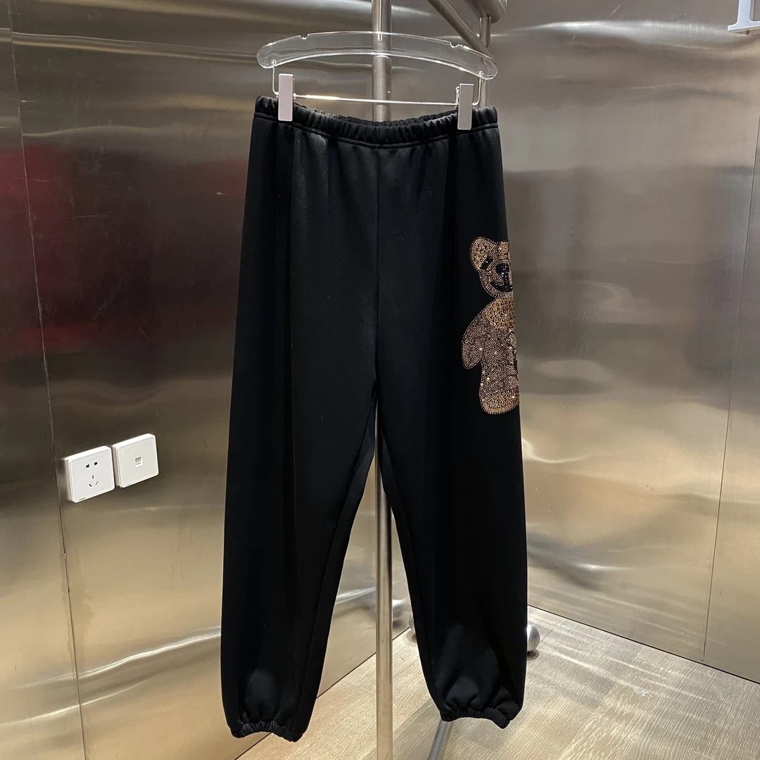 暖冬福利烫钻金小熊宽松加绒卫裤