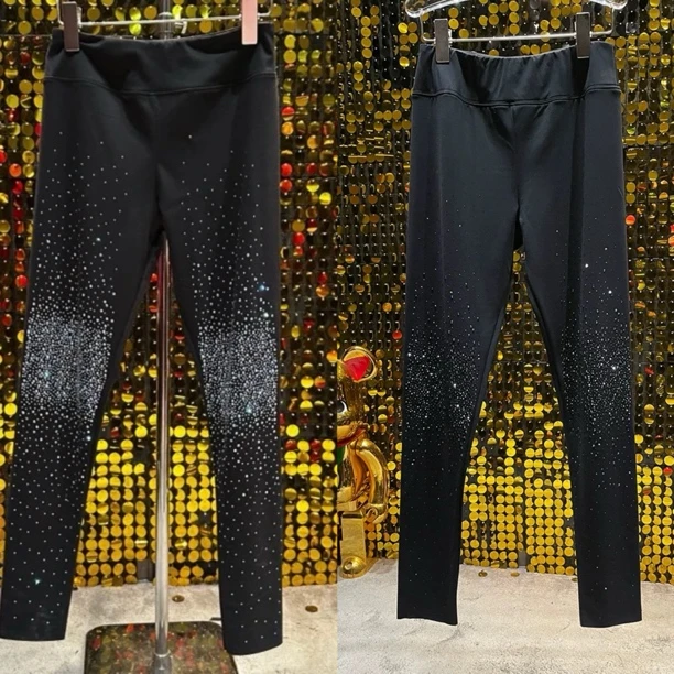 (加绒)重工烫钻高腰彩钻芭比瑜伽打底裤