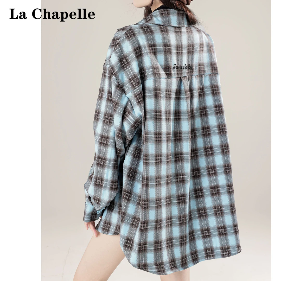 La Chapelle/拉夏贝尔撞色格纹防晒衬衫2025早秋慵懒宽松长袖外套