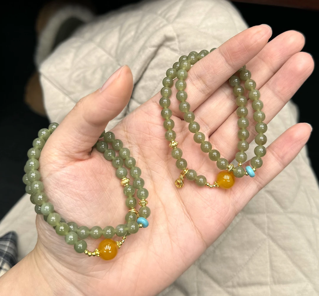 纯天然和田玉手串6mm双圈（多样性发其一）