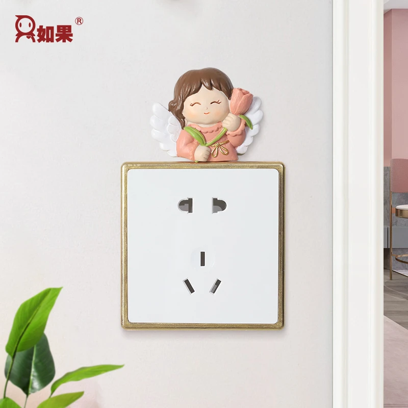 ROOGO/如果遇见天使开关贴墙贴创意客厅立体开关装饰品保护套摆件