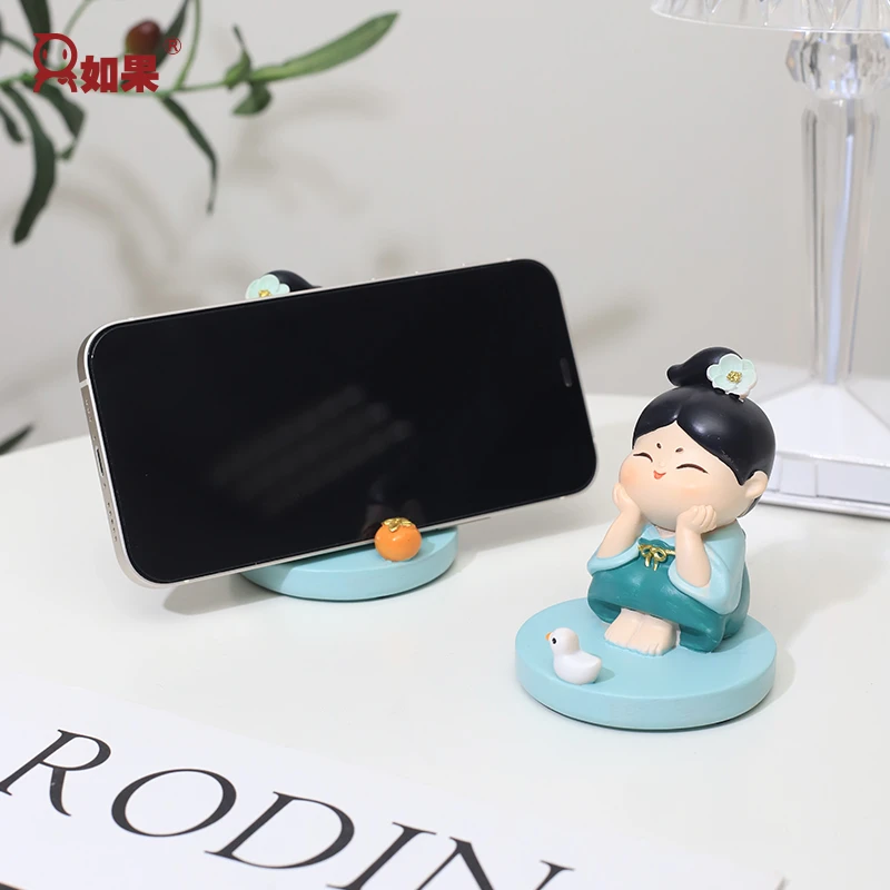 ROOGO/如果可爱卡通唐小圆手机支架女生礼物创意客厅装饰品摆件