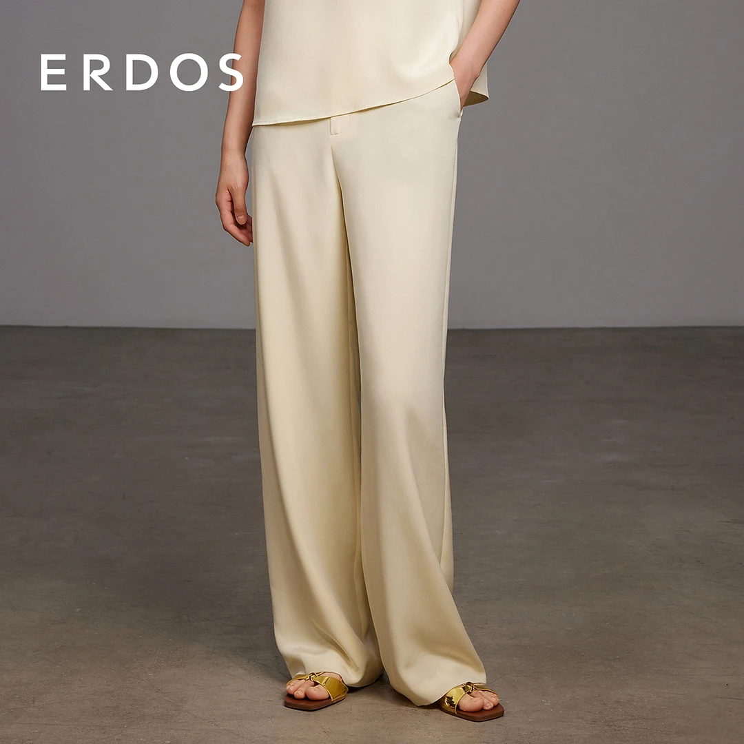 【桑蚕丝】ERDOS 香草白宽松阔腿裤松紧后腰休闲长裤