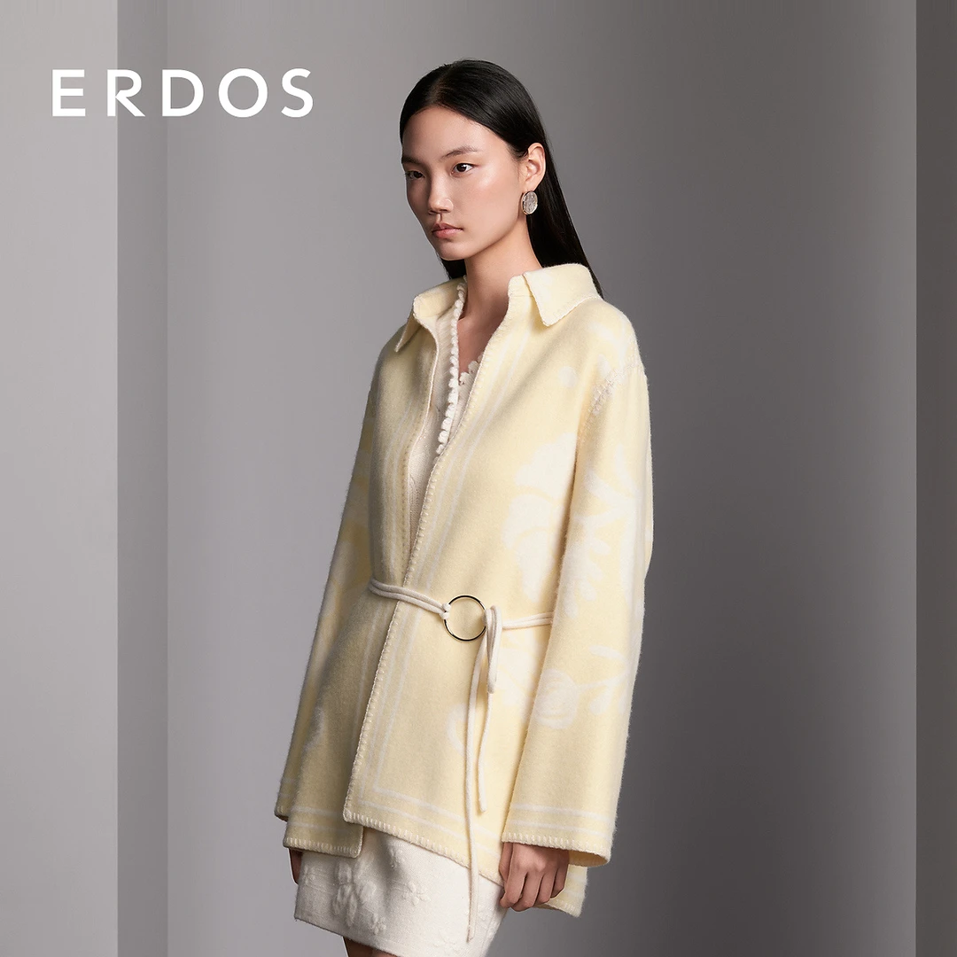 ERDOS 纯羊绒系带大衣定位花朵提花宽松衬衫式外套