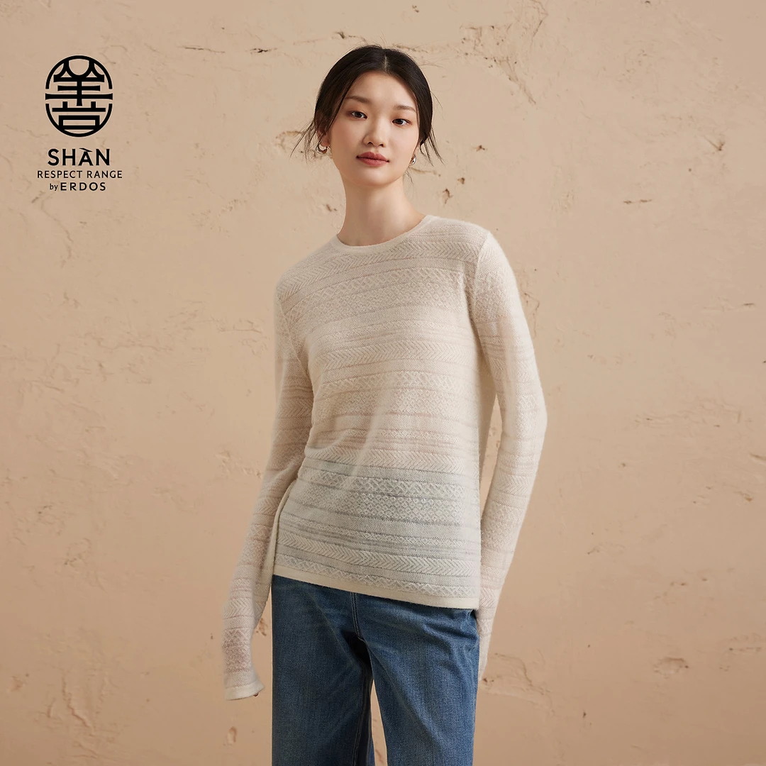 ERDOS善系列 无染色圆领翻花T恤精纺羊绒薄款针织衫