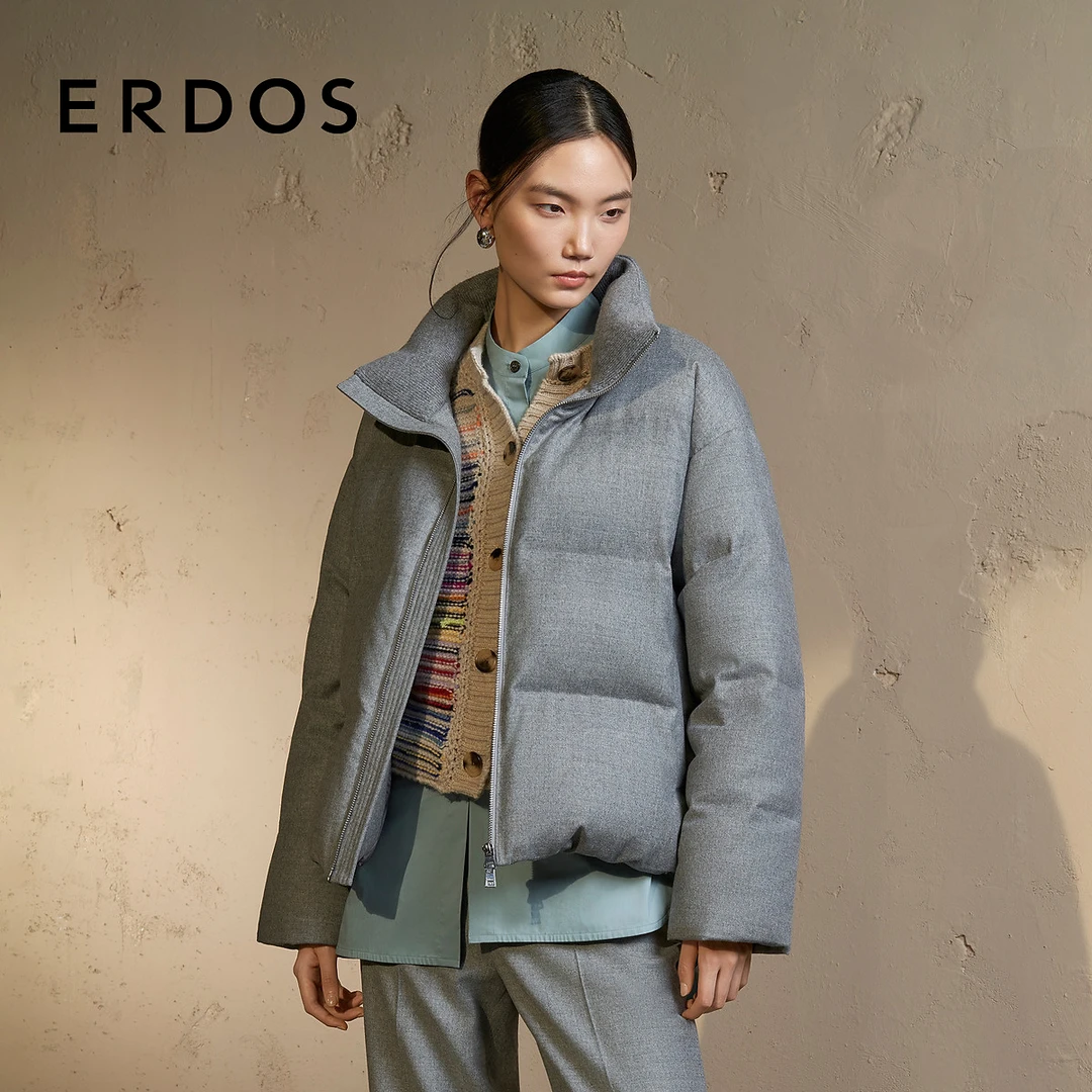 ERDOS 女装羽绒服秋冬新款灰色格蕾系短款面包服白鹅绒