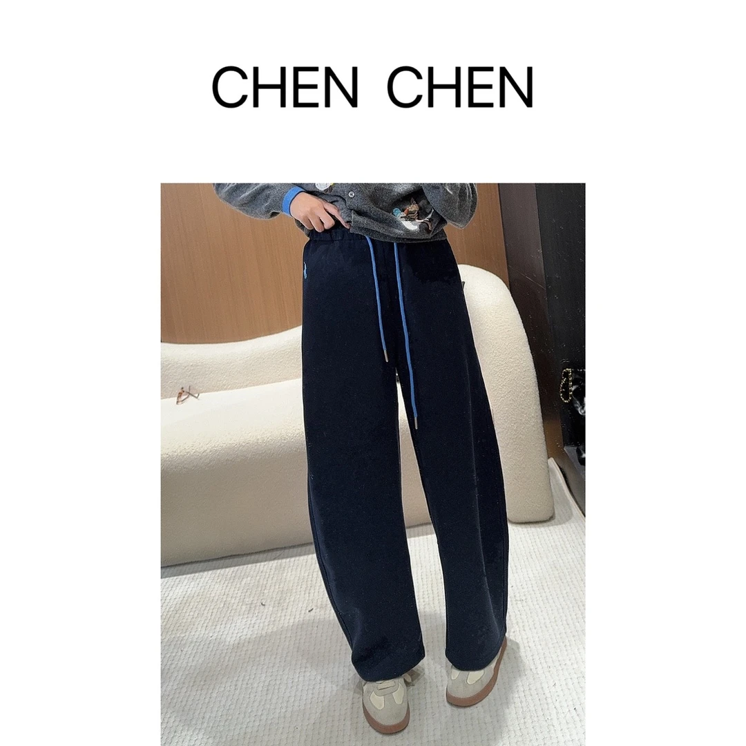 “拉fu刺绣”直筒松紧腰休闲裤-987411-887499