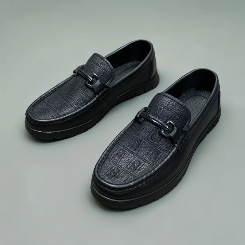 男士新款休闲豆豆鞋头层牛皮一脚蹬舒适套脚真皮男鞋