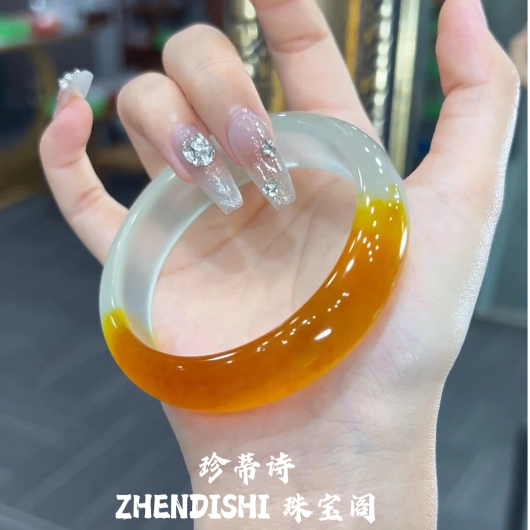 珍蒂诗高冰透一口糖手镯锦鲤玉手镯玛瑙玉髓手镯石英岩玉送礼物