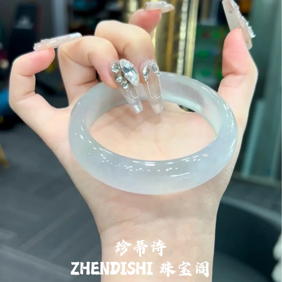 珍蒂诗高冰库里蓝玉手镯冰透蓝色玉手镯玛瑙玉髓手镯女款送礼物