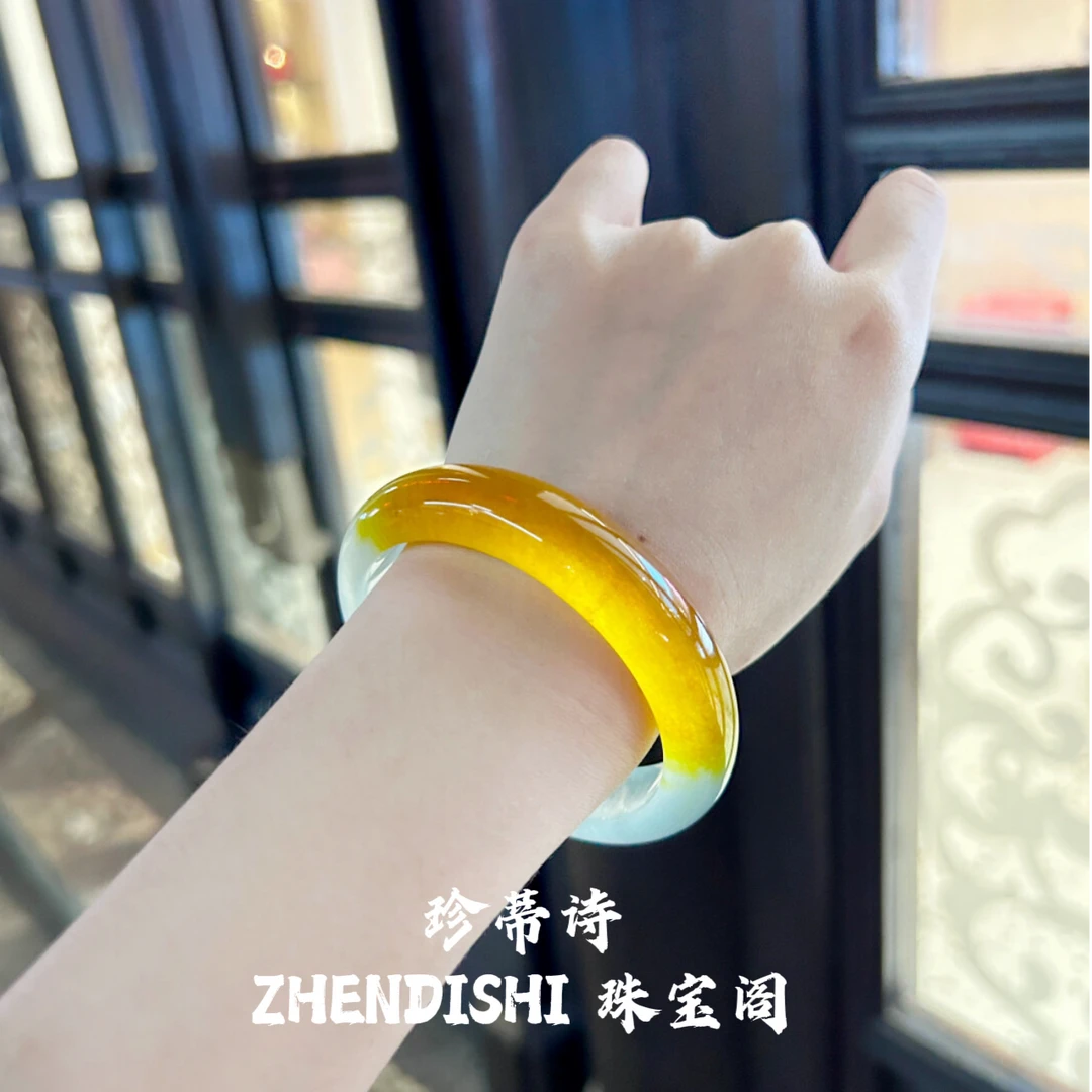 珍蒂诗一口糖玉手镯香槟金玛瑙手镯石英岩玉镯子一口黄镯子送礼物