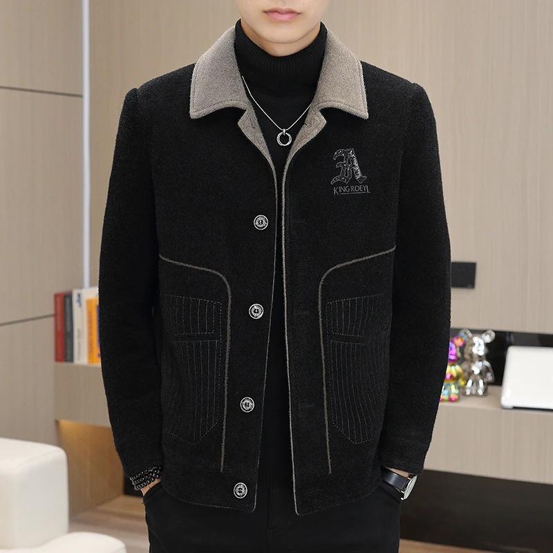 秋冬毛呢保暖夹克翻领男士上衣冬季新款加厚休闲外套男装2316