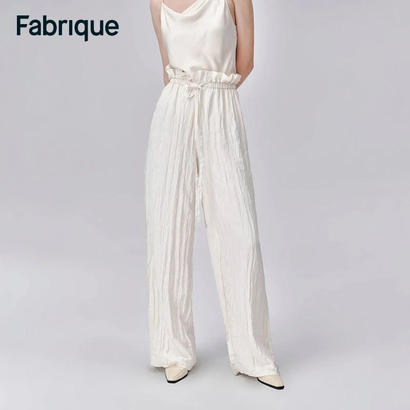 Fabrique米白色压褶休闲裤夏季新款时尚简约风宽松垂感长裤女
