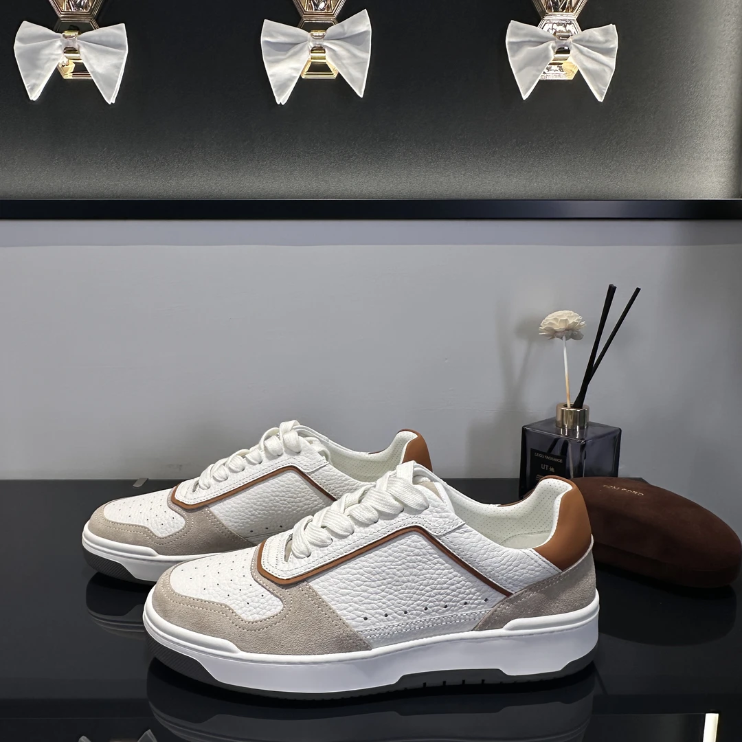 男士荔枝纹拼色反绒牛皮低帮时尚休闲百搭板鞋