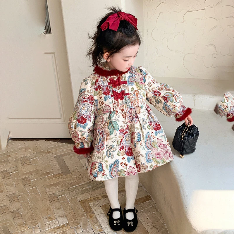 女童外套秋冬款2025新款儿童加绒加厚夹棉宝宝冬季国风新中式上衣