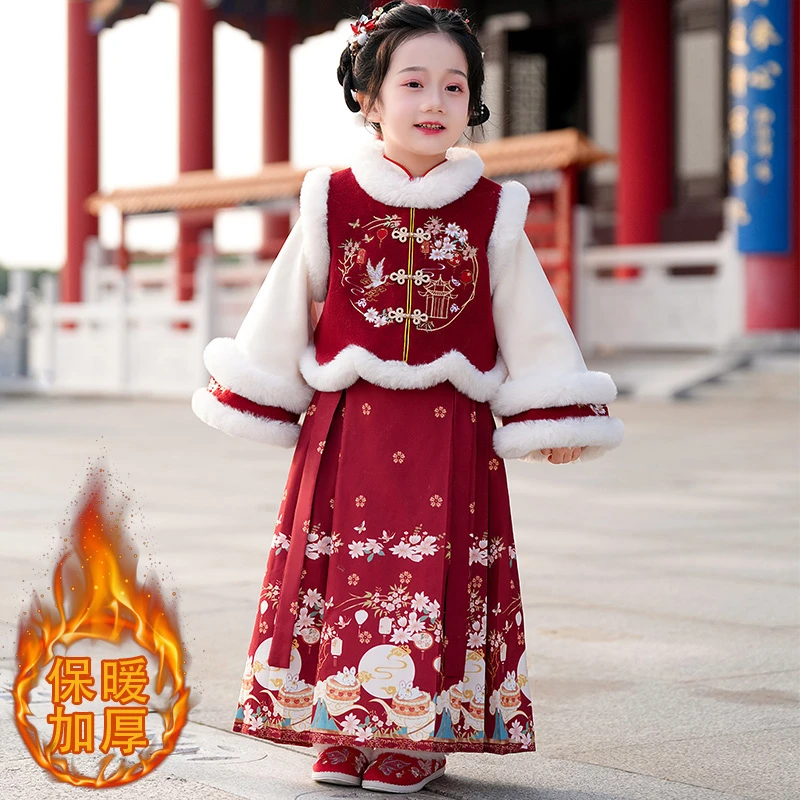 女童冬季加绒国风拜年服2025新款女宝宝新中式加厚冬装年服唐装裙
