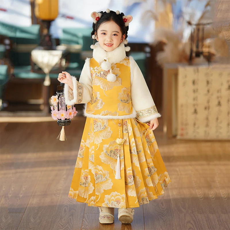 女童马面裙汉服拜年服冬装新款儿童国风唐装古风女孩国学演出古装