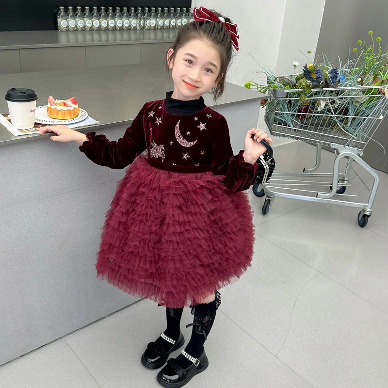 秋装女童丝绒连衣裙秋冬季中大儿童裙子宝宝童装洋气小女孩公主裙