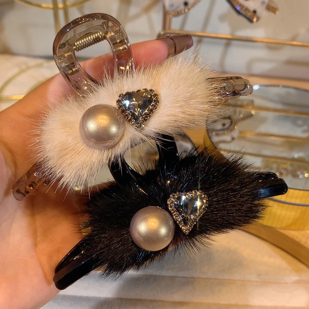 韩版毛毛抓夹11公分大号发抓气质轻奢时尚可爱发饰盘发夹