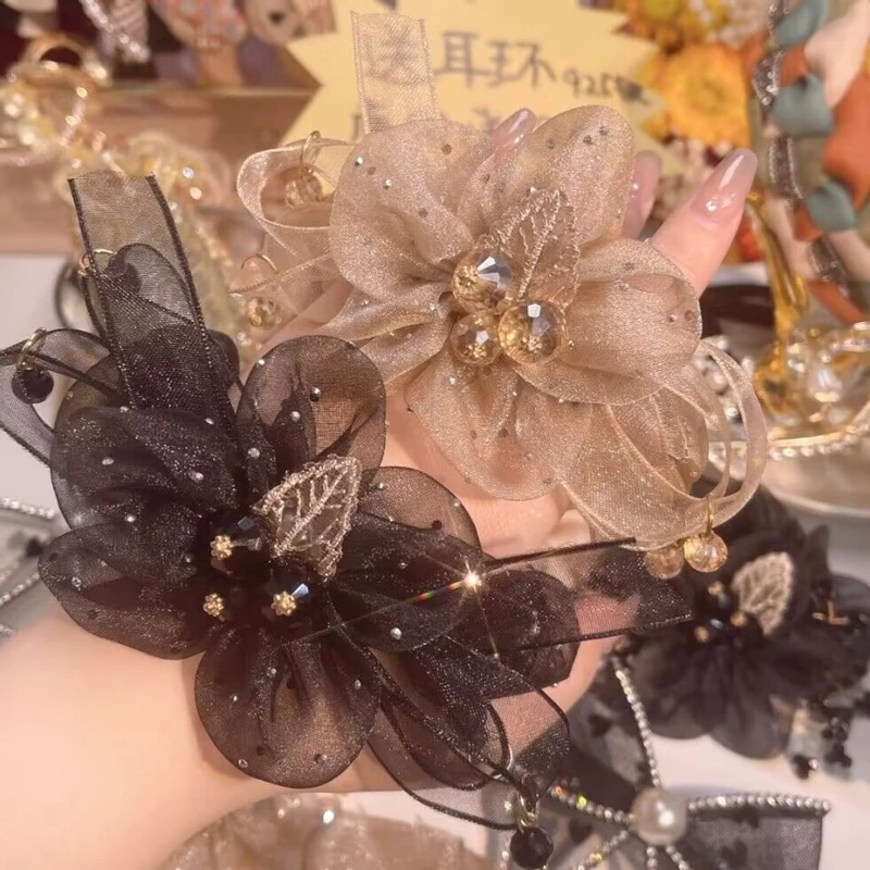 非金属布艺发饰 满天星欧根纱大肠发圈女高级感发绳气质百搭头花