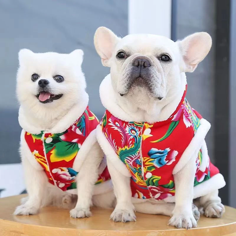 猫咪小型犬冬东北大花棉袄布偶拜年宠物衣服新年喜庆加绒小背心