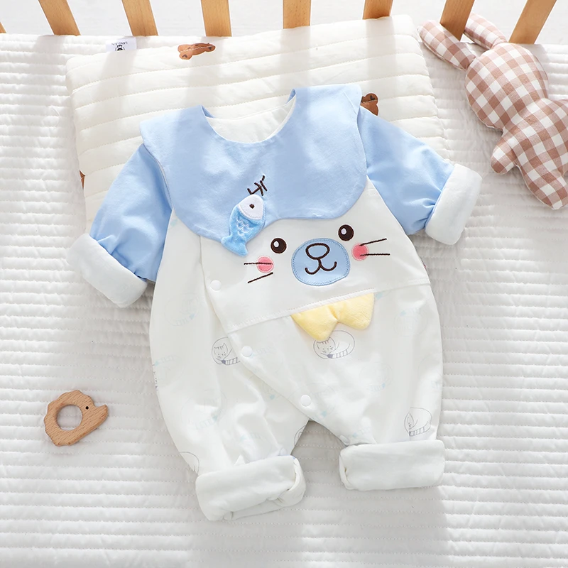 婴儿连体衣秋冬男女宝宝夹棉保暖包屁衣和尚服纯棉打底包屁衣外出
