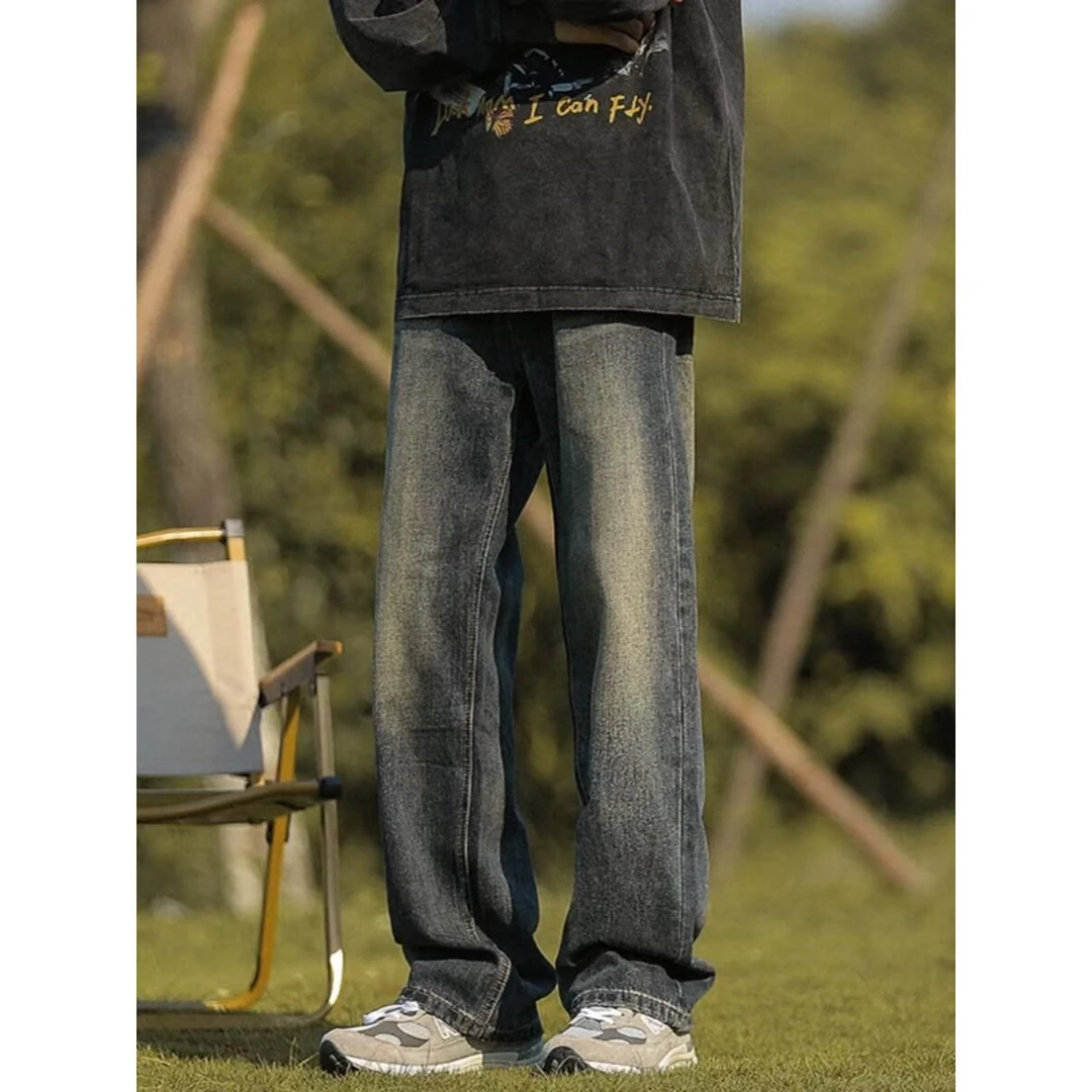 2023年新款牛仔裤男秋季冬天美式男生复古直筒重磅男生休闲长裤子