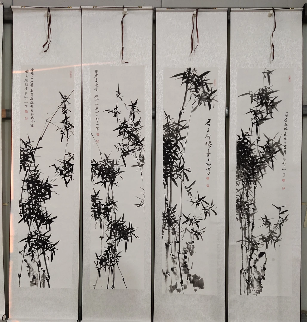 刘玉卿纯手绘竹孑四条屏，每条高136Cm，宽34Cm